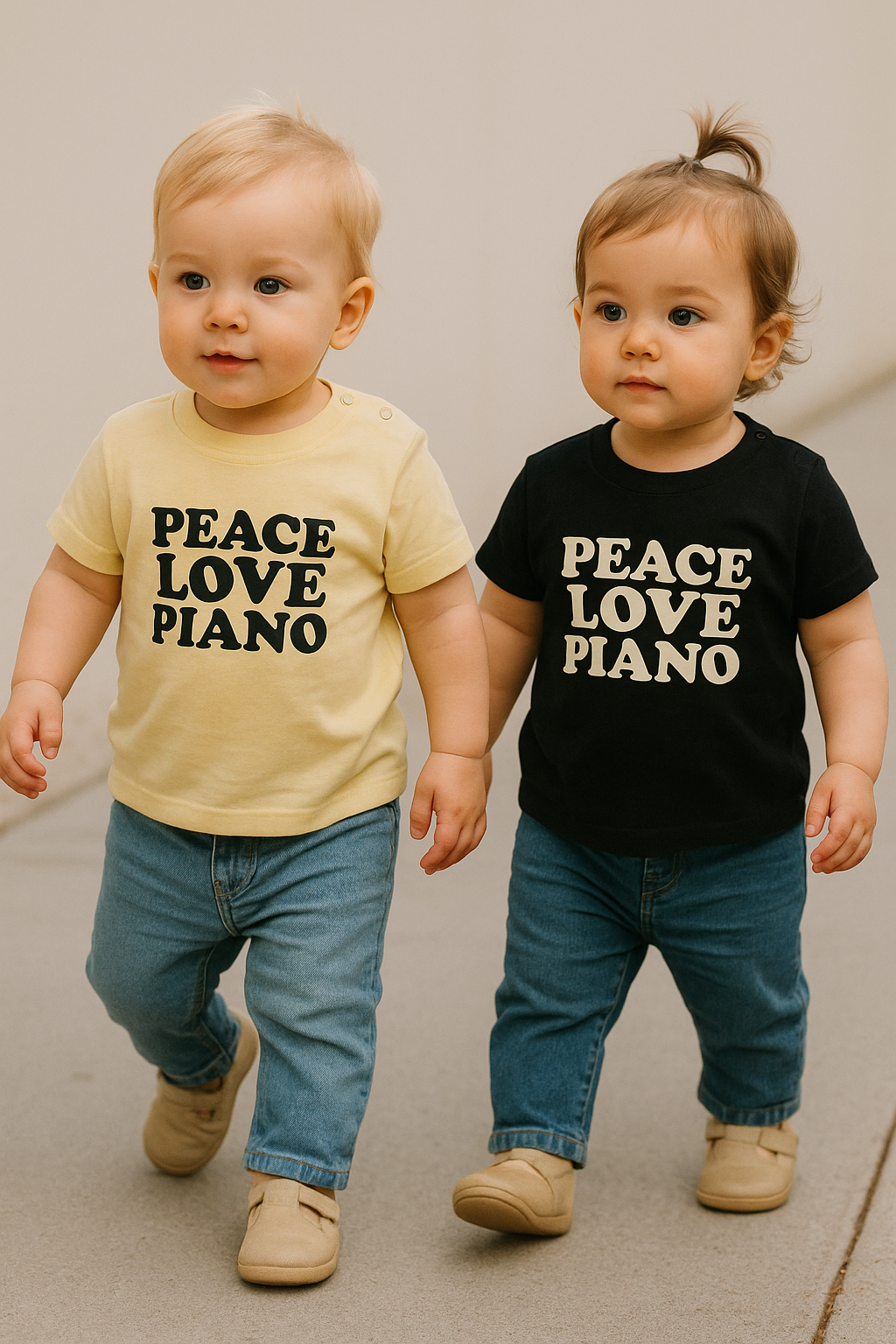 Peace, Love, Piano shirt baby zwart