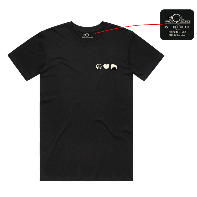 Peace, Love, Piano shirt zwart