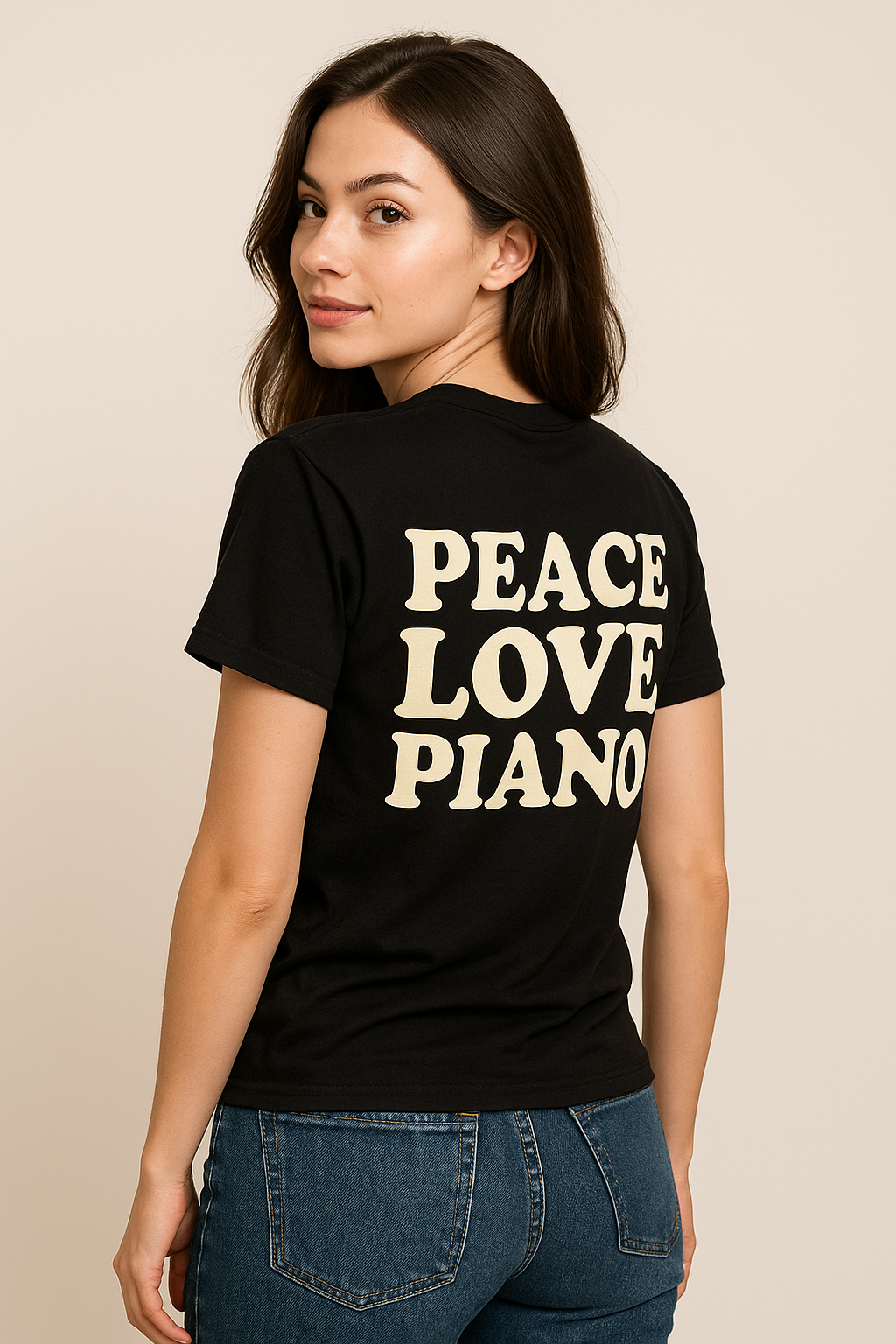Peace, Love, Piano shirt zwart