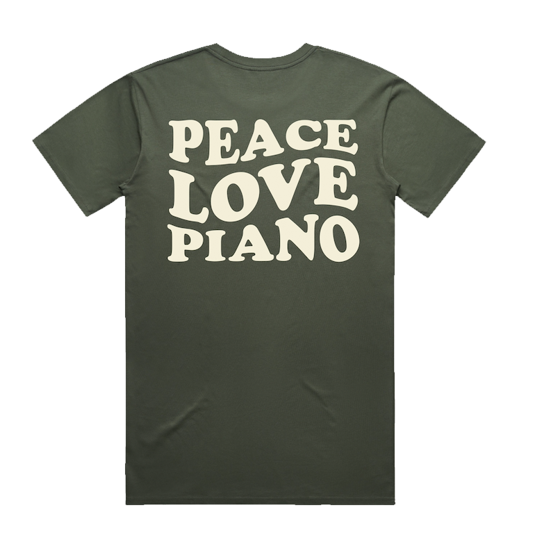 Peace, Love, Piano shirt groen