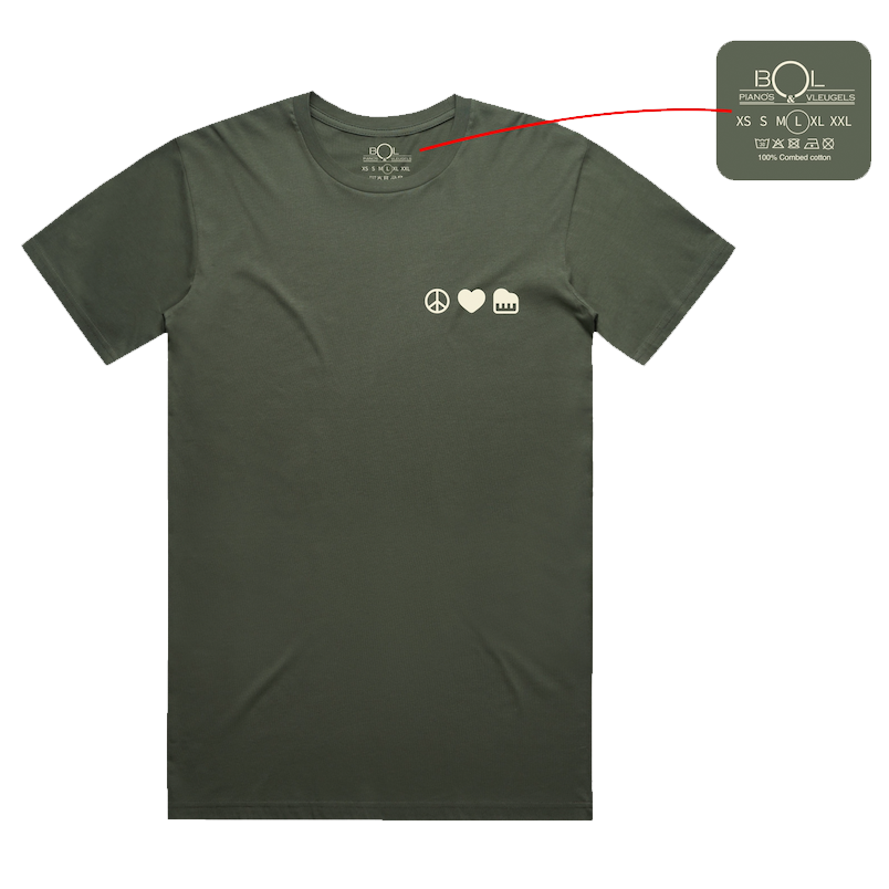 Peace, Love, Piano shirt groen