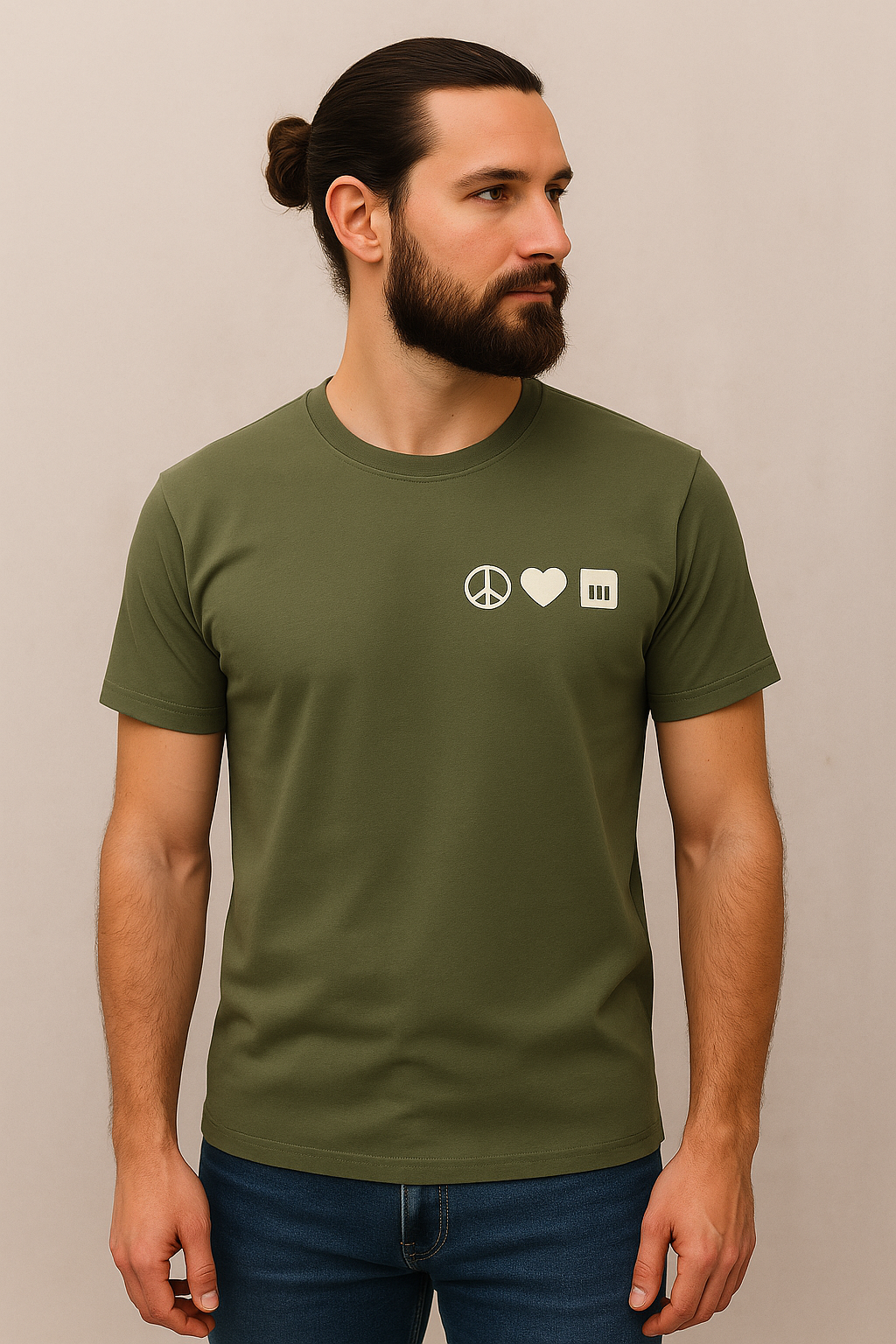 Peace, Love, Piano shirt groen