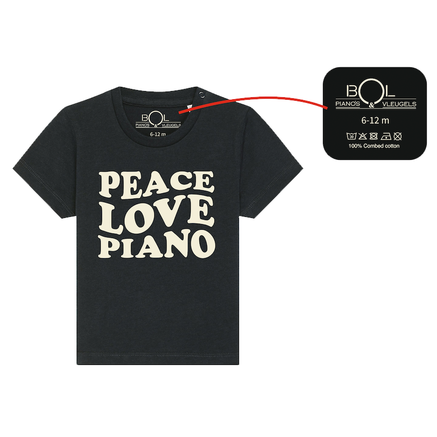 Peace, Love, Piano shirt baby zwart