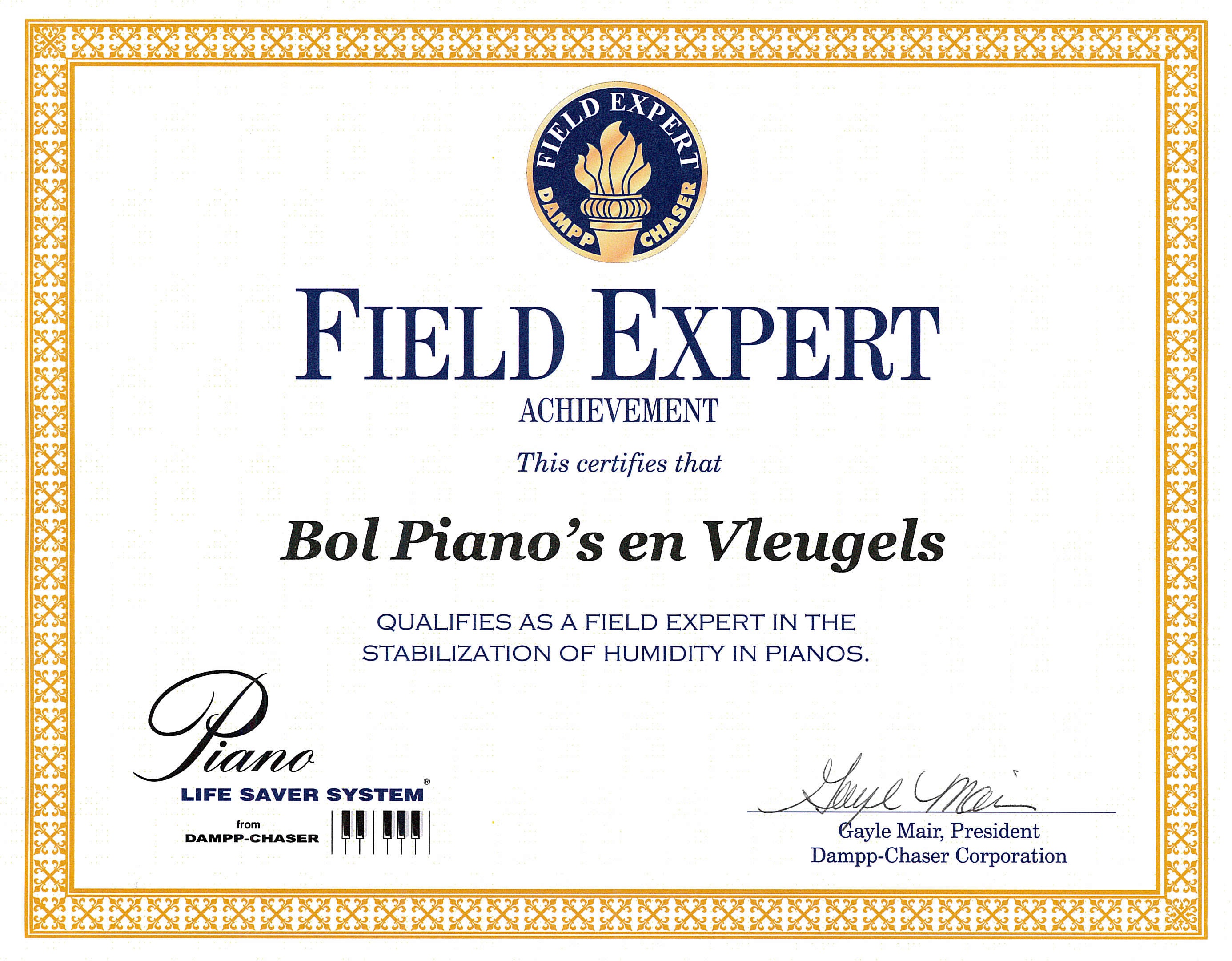 Dampp-Chaser Vleugel vanaf 1.80m Certificaat